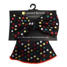 Load image into Gallery viewer, Laurant Bennet Polka Dot Banded Bow Tie & Matching Hanky Pocket Round Set