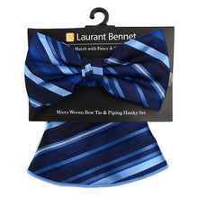 Load image into Gallery viewer, Laurant Bennet Bold Stripes Banded Bow Tie & Round Hanky Set