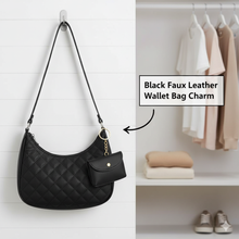 Load image into Gallery viewer, Black Faux Leather Wallet Bag Charm