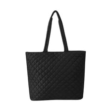 Load image into Gallery viewer, Back view of Nollia Bethany black quilted commuter tote bag