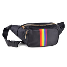 Load image into Gallery viewer, Black women's fanny pack with rainbow stripe