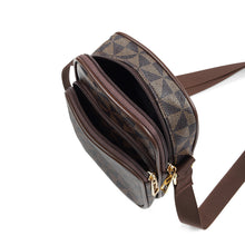 Load image into Gallery viewer, Brown vertical Nollia crossbody bag with zipper pocket opened