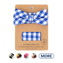 Load image into Gallery viewer, Men’s Plaid Cotton Bow Tie & Pocket Square Set – 25 Style Options