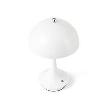 Load image into Gallery viewer, Cordless rechargeable LED table lamp with dimmable settings in glossy white finish top view