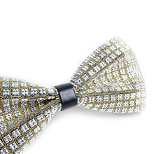 Load image into Gallery viewer, Men's Crystal Silver Rhinestone over Gold Bow Tie
