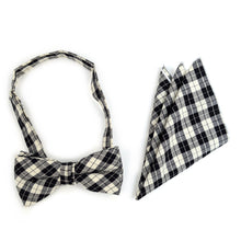 Load image into Gallery viewer, Men’s Plaid Cotton Bow Tie & Pocket Square Set – 25 Style Options