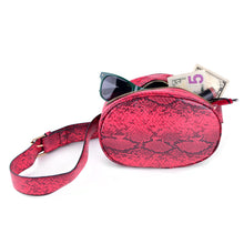 Load image into Gallery viewer, Nollia Women's Red Snake Skin Belt Bag with Removable Strap