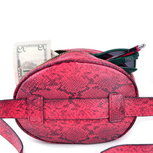 Load image into Gallery viewer, Nollia Women's Red Snake Skin Belt Bag with Removable Strap