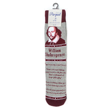 Load image into Gallery viewer, Parquet Men’s William Shakespeare Quote Novelty Crew Socks – Gray & Burgundy