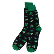 Load image into Gallery viewer, Parquet Men’s Frog Leaf Novelty Crew Socks – Black & Green