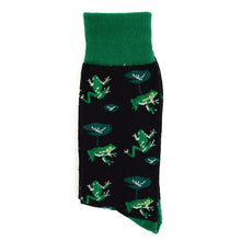 Load image into Gallery viewer, Parquet Men’s Frog Leaf Novelty Crew Socks – Black & Green