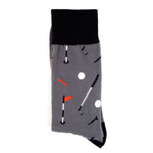 Load image into Gallery viewer, Parquet Men’s Golf Novelty Crew Socks – Grey & Black