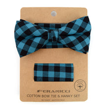 Load image into Gallery viewer, Men’s Plaid Cotton Bow Tie & Pocket Square Set – 25 Style Options