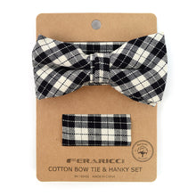 Load image into Gallery viewer, Men’s Plaid Cotton Bow Tie & Pocket Square Set – 25 Style Options