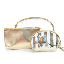 Load image into Gallery viewer, Nollia Stripe Metallic Heart 3-Piece Cosmetic Bag Set