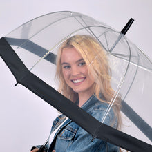 Load image into Gallery viewer, Parquet Clear Bubble Umbrella with Color Trim – Auto Open | Dome Shape Rain Umbrella