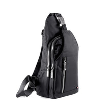 Load image into Gallery viewer, Black Nylon Sling Bag with Protective Buckle and Zipper Compartments