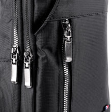 Load image into Gallery viewer, Black Nylon Sling Bag with Protective Buckle and Zipper Compartments