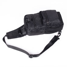 Load image into Gallery viewer, Black Polyester Sling Bag with 3 Zipper Compartments – Spacious & Adjustable