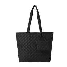 Load image into Gallery viewer, Front view of Nollia Bethany black quilted commuter tote with mini tote bag