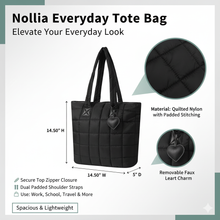 Load image into Gallery viewer, Nollia Everyday Black Quilted Tote Bag with Heart Charm