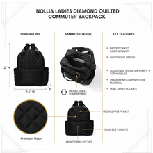 Load image into Gallery viewer, Nollia Ladies Diamond Quilted Commuter Backpack