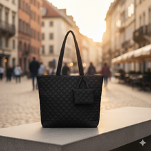 Load image into Gallery viewer, Nollia Bethany Black Quilted Nylon Commuter Tote with Mini Tote Bag