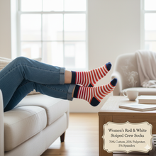 Load image into Gallery viewer, Women's Red & White Striped Crew Socks