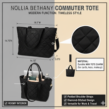 Load image into Gallery viewer, Nollia Bethany Black Quilted Nylon Commuter Tote with Mini Tote Bag