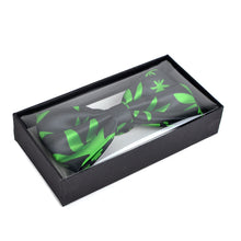 Load image into Gallery viewer, Green cannabis leaf bow tie in box top view