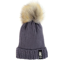 Load image into Gallery viewer, Kid's Ribbed & Cable Knit Pom Beanie Ski Hat