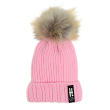 Load image into Gallery viewer, Kid's Ribbed & Cable Knit Pom Beanie Ski Hat