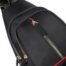 Load image into Gallery viewer, Modern Black Nylon Backpack Featuring a Red Stripe