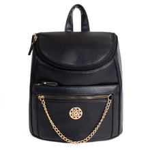 Load image into Gallery viewer, Ladies Black PU Backpack with Gold Chain