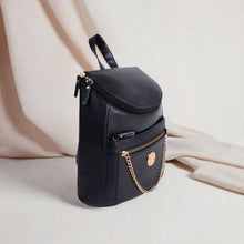 Load image into Gallery viewer, Ladies Black PU Backpack with Gold Chain