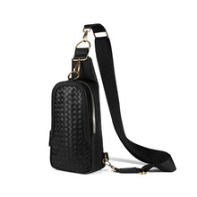 Load image into Gallery viewer, Elegant Woven Vegan Leather Crossbody Bag with Gold Accents - Black