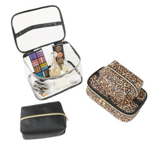 Load image into Gallery viewer, 4pc Leopard Black Cosmetic Set