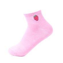 Load image into Gallery viewer, Nollia Women's Low Cut Strawberry Embroidery Ribbed Socks