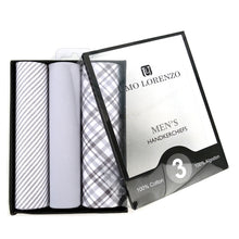 Load image into Gallery viewer, Men's Cotton Solid, Striped & Plaid Gray Handkerchiefs 3 Piece Set