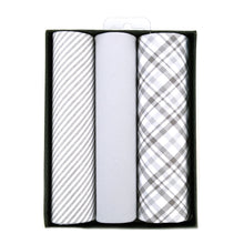 Load image into Gallery viewer, Men's Cotton Solid, Striped & Plaid Gray Handkerchiefs 3 Piece Set
