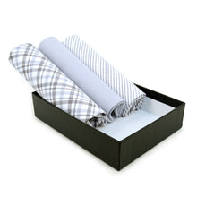Load image into Gallery viewer, Men's Cotton Solid, Striped & Plaid Gray Handkerchiefs 3 Piece Set