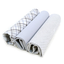 Load image into Gallery viewer, Men's Cotton Solid, Striped & Plaid Gray Handkerchiefs 3 Piece Set
