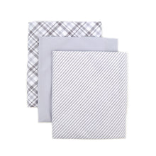 Load image into Gallery viewer, Men's Cotton Solid, Striped & Plaid Gray Handkerchiefs 3 Piece Set