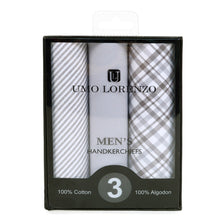 Load image into Gallery viewer, Men's Cotton Solid, Striped & Plaid Gray Handkerchiefs 3 Piece Set