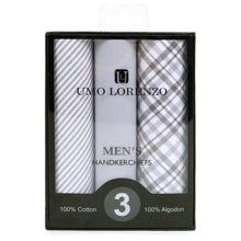 Load image into Gallery viewer, Men's Cotton Solid, Striped & Plaid Gray Handkerchiefs 3 Piece Set