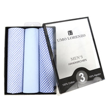 Load image into Gallery viewer, Men's Cotton Solid, Striped & Plaid Blue Handkerchiefs 3 Piece Set