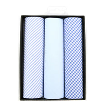 Load image into Gallery viewer, Men's Cotton Solid, Striped & Plaid Blue Handkerchiefs 3 Piece Set