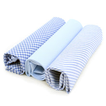 Load image into Gallery viewer, Men's Cotton Solid, Striped & Plaid Blue Handkerchiefs 3 Piece Set
