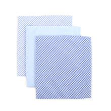 Load image into Gallery viewer, Men's Cotton Solid, Striped & Plaid Blue Handkerchiefs 3 Piece Set