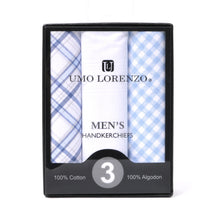 Load image into Gallery viewer, Men's Cotton Solid & Plaid Blue Handkerchiefs 3 Piece Set